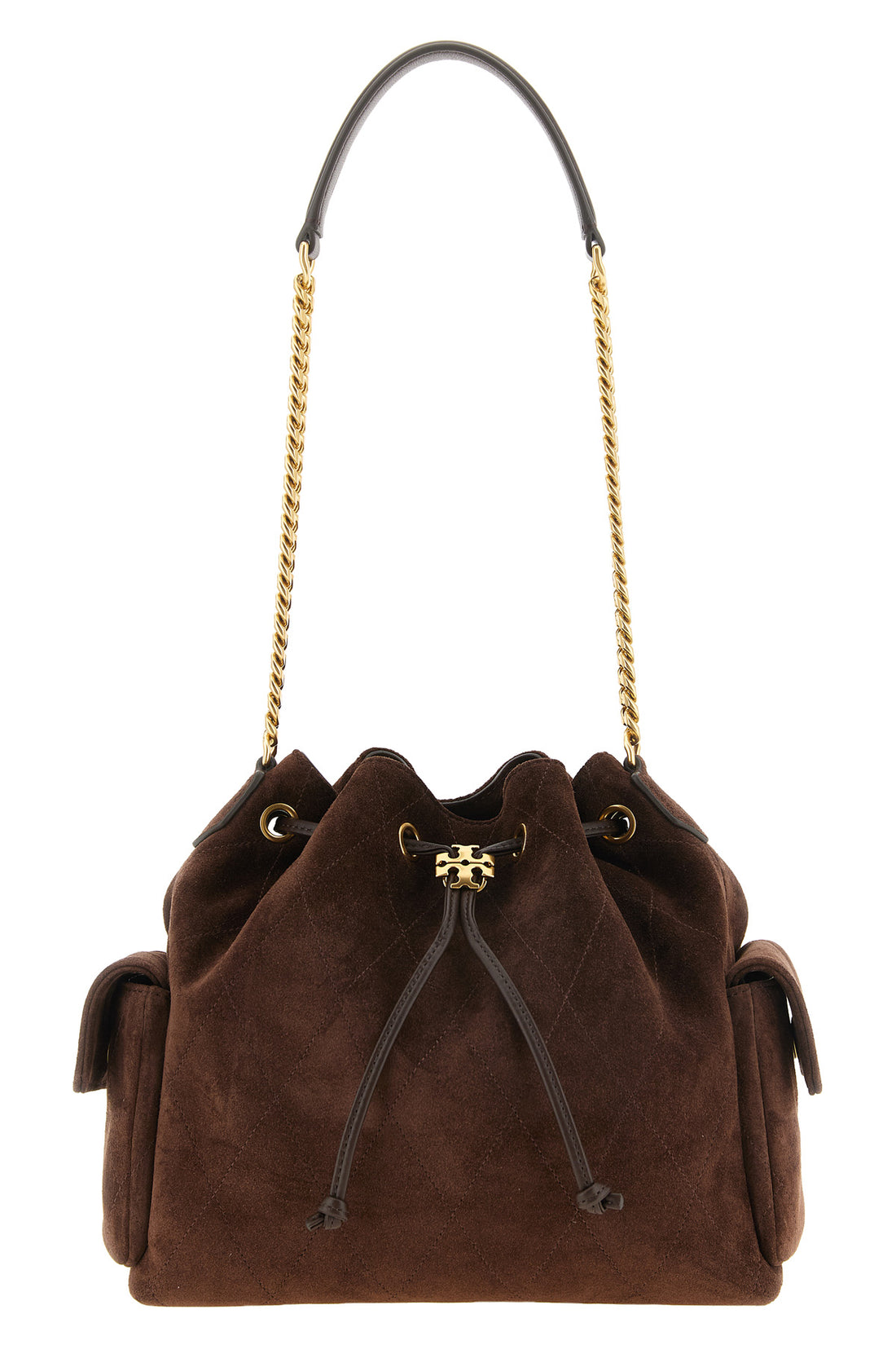 TORY BURCH OS the tory burch charlie medium shoulder bag is made of premium brown suede calf
