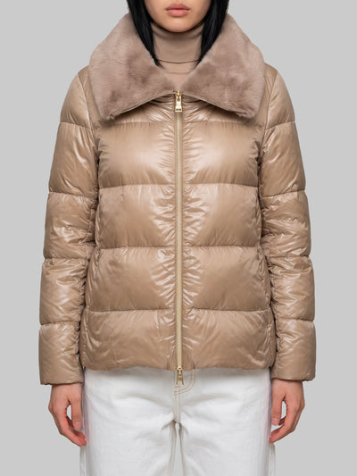 ultralight nylon and fur collar jacket