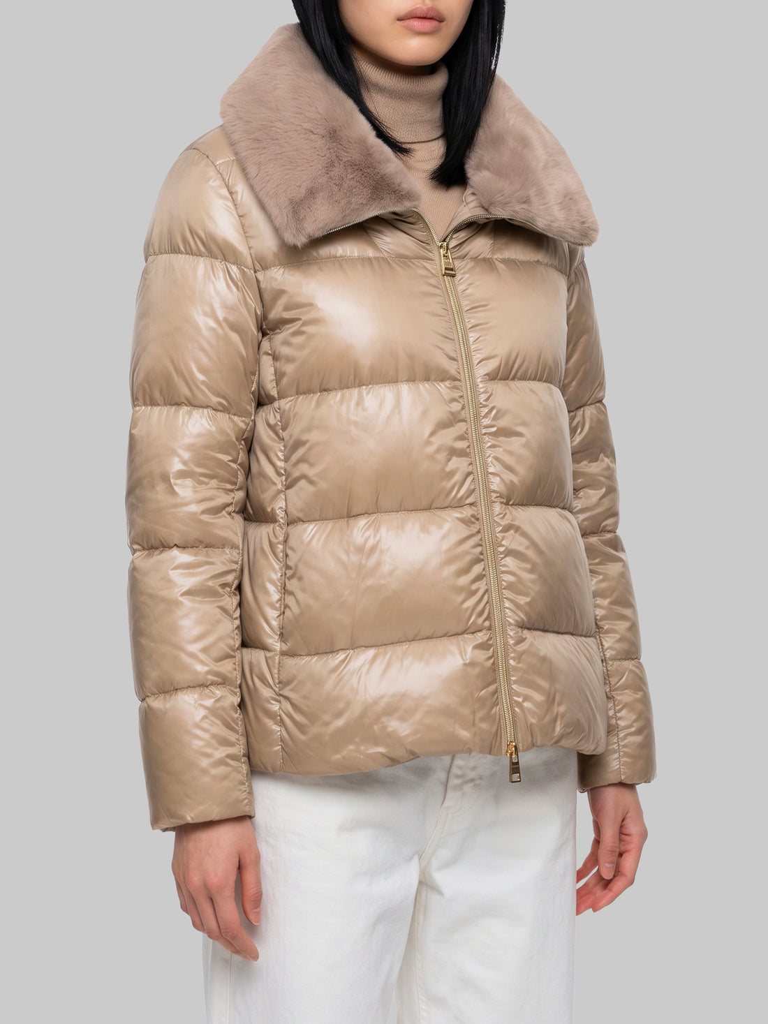 HERNO 40 ultralight nylon and fur collar jacket