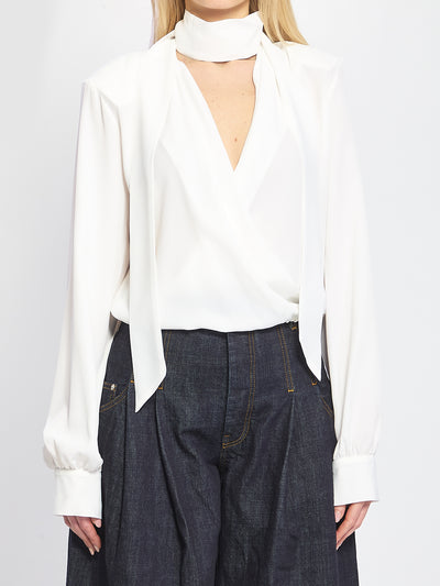 blusa incrociata con sciarpina