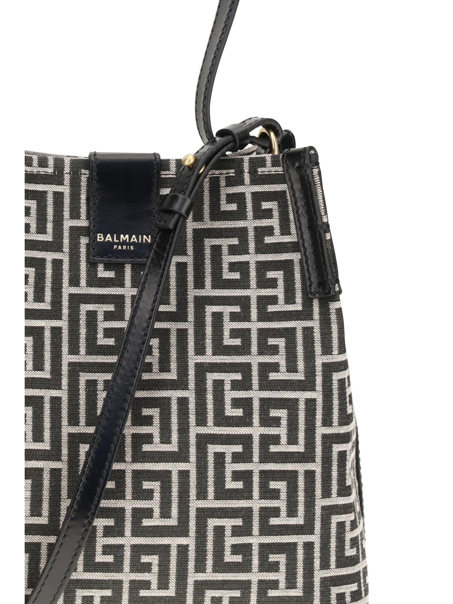 BALMAIN OS release jacquard and leather bucket bag