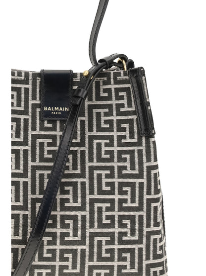 BALMAIN OS release jacquard and leather bucket bag