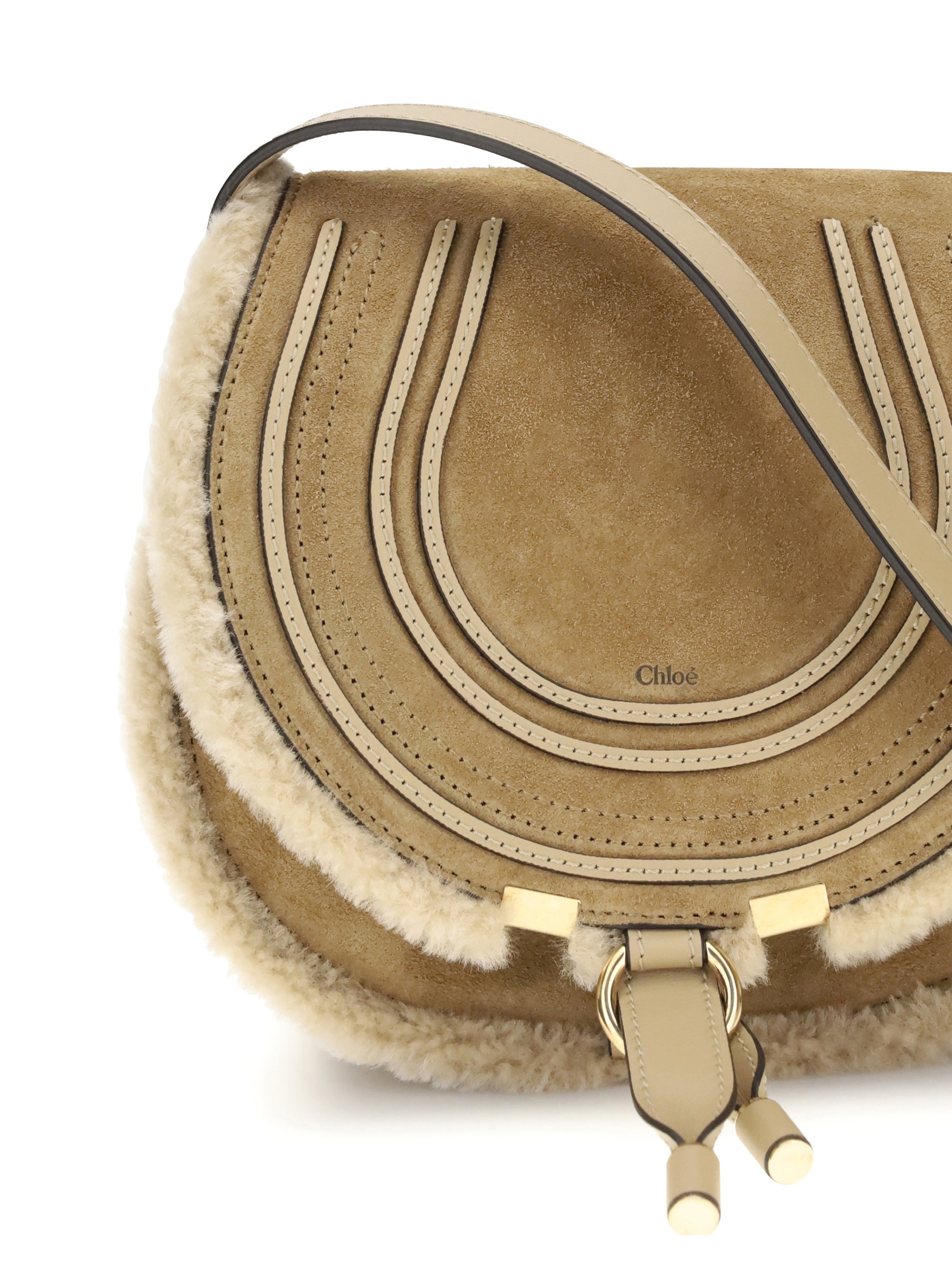 CHLOÉ OS small saddle marcie shoulder bag in suede and shearling