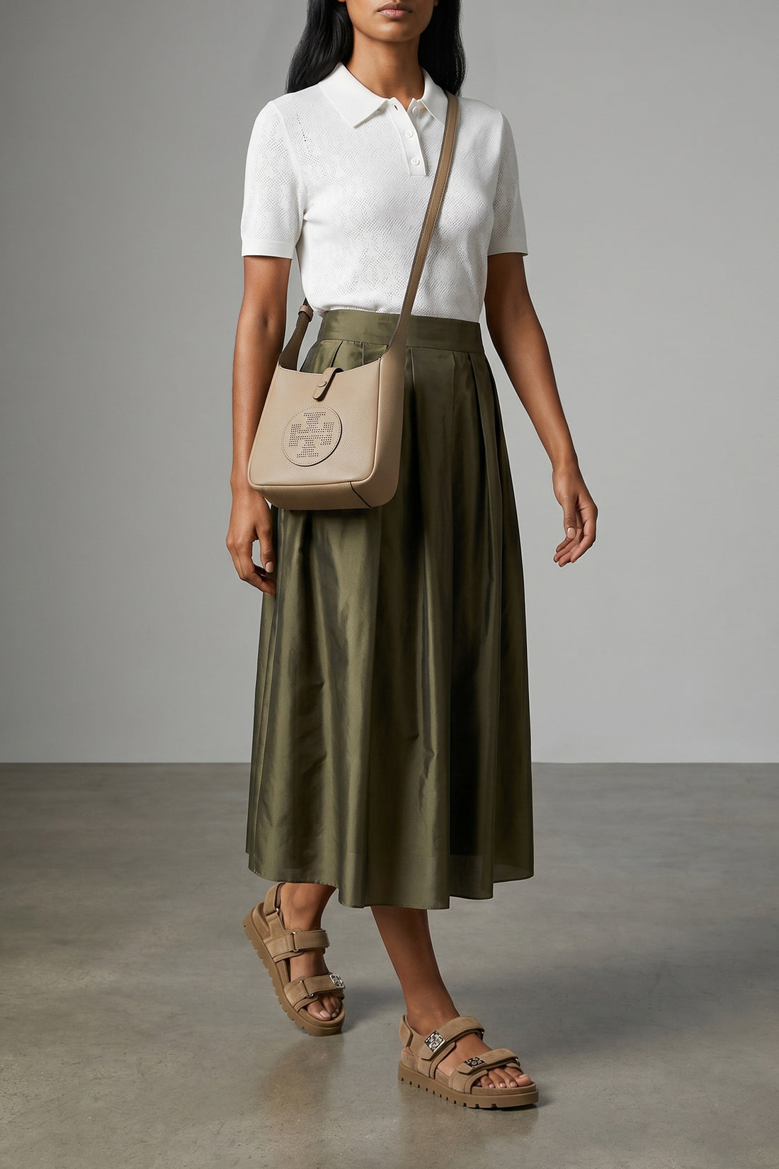 TORY BURCH OS miller swing hammered leather crossbody bag