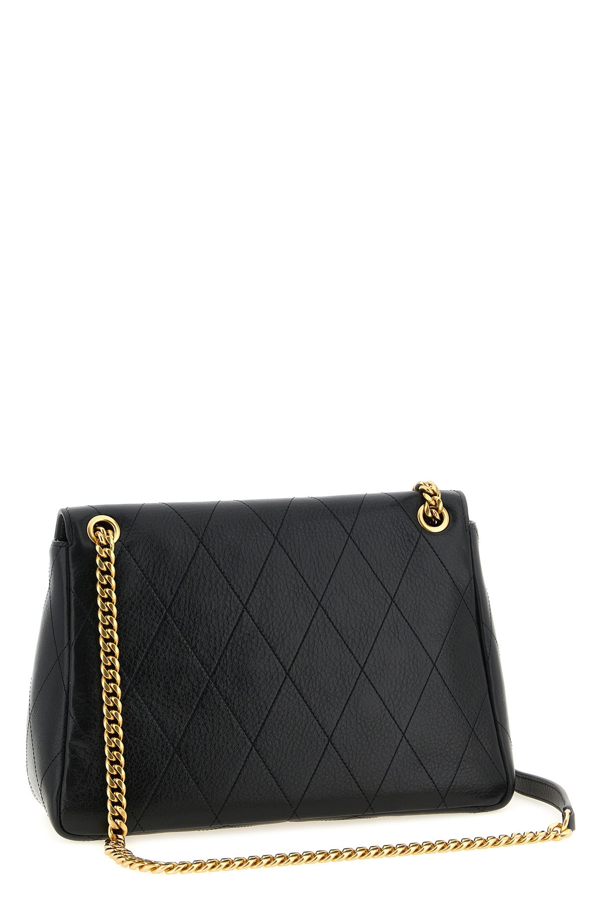 tory burchs charlie shoulder bag is made of soft black hammered leather