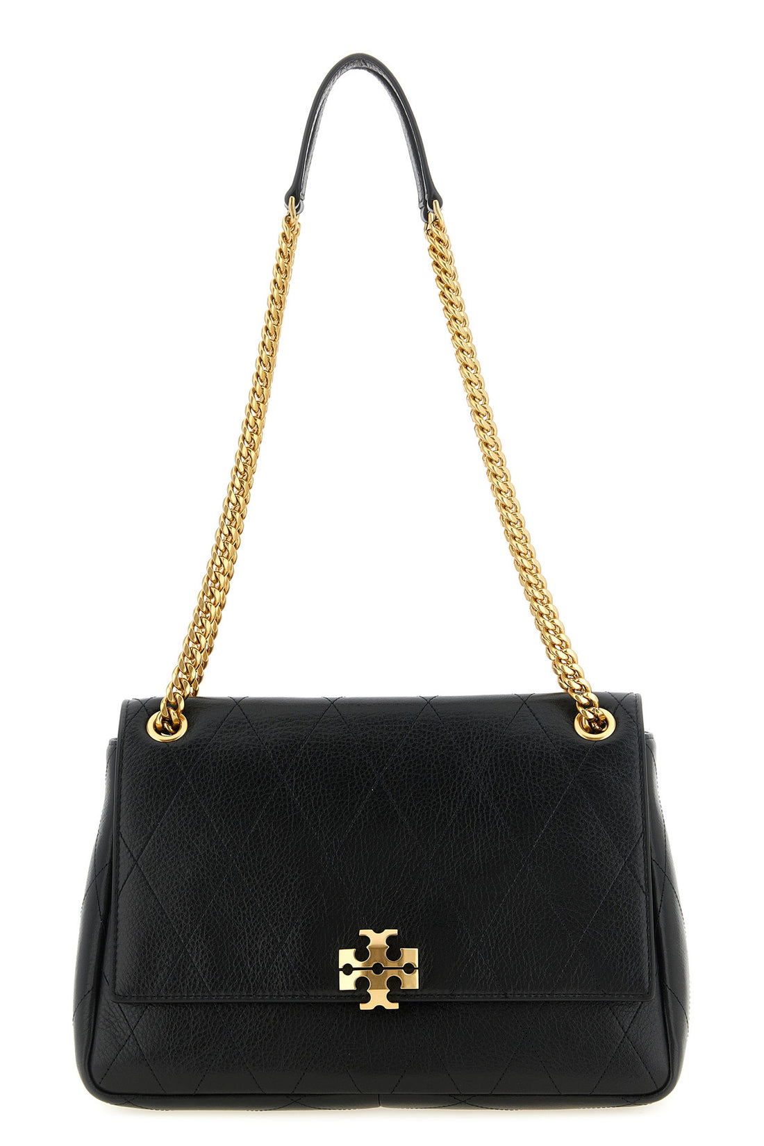TORY BURCH OS tory burchs charlie shoulder bag is made of soft black hammered leather
