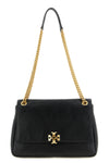 tory burchs charlie shoulder bag is made of soft black hammered leather