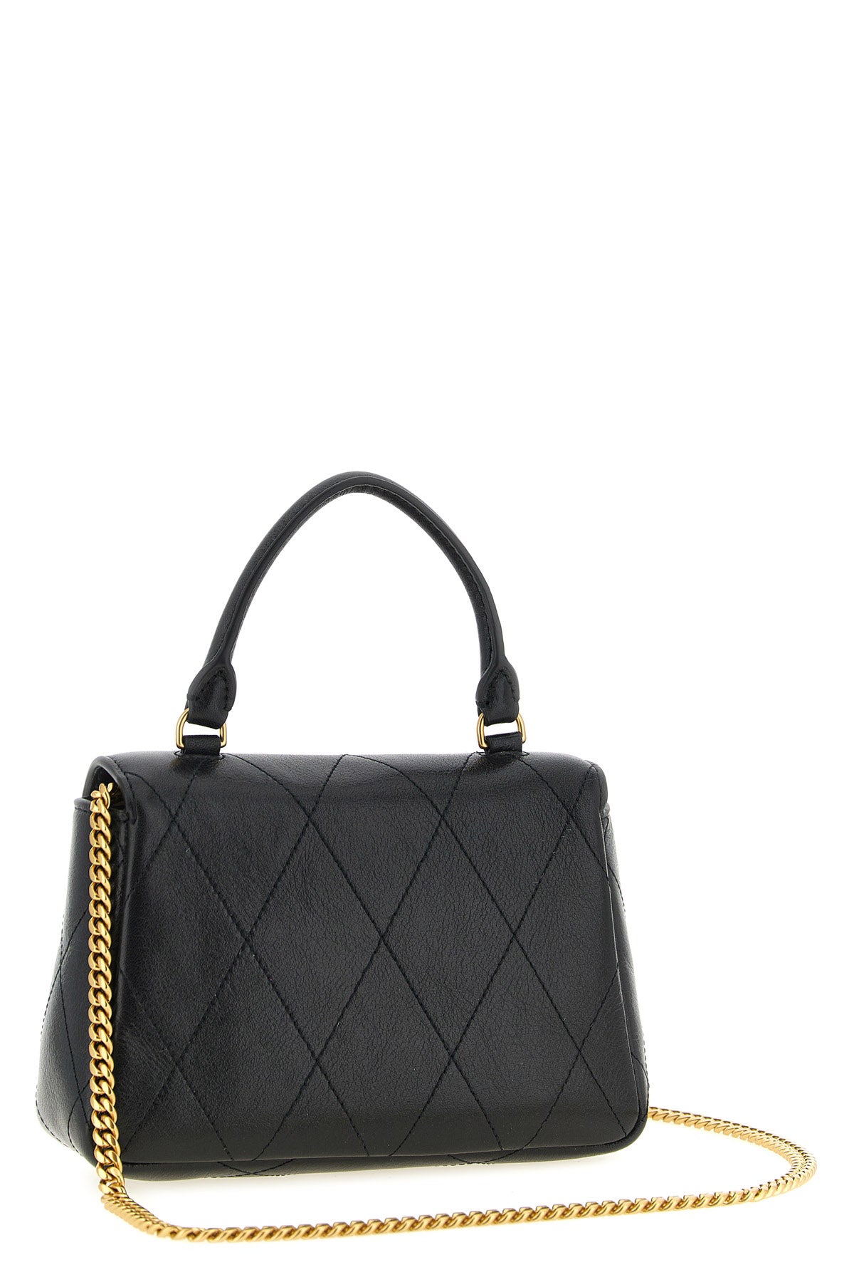 the tory burch charlie quilted top handle chain wallet handbag is made of textur