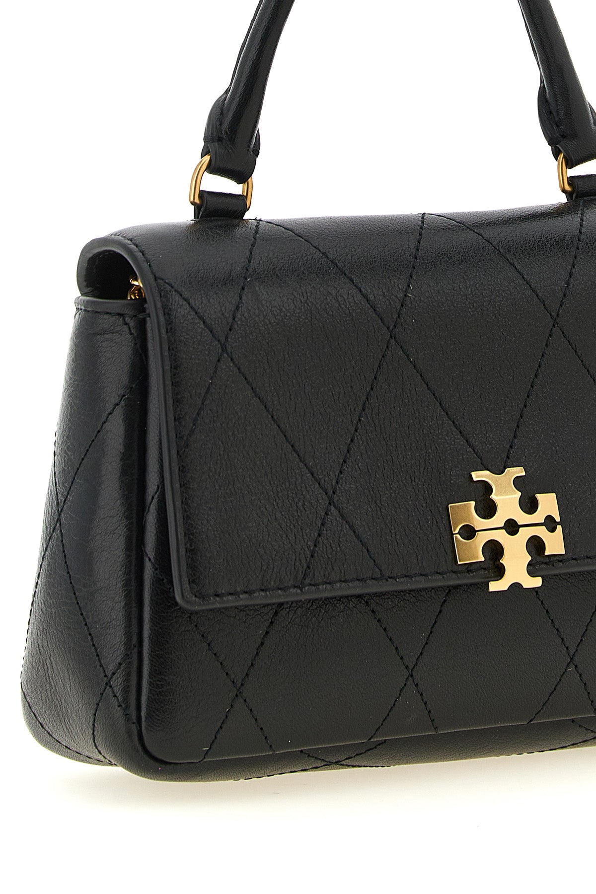 the tory burch charlie quilted top handle chain wallet handbag is made of textur