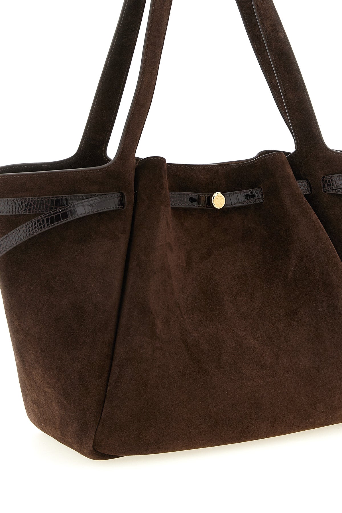 the tory burch romy tote bag embodies structured elegance through a clever pla
