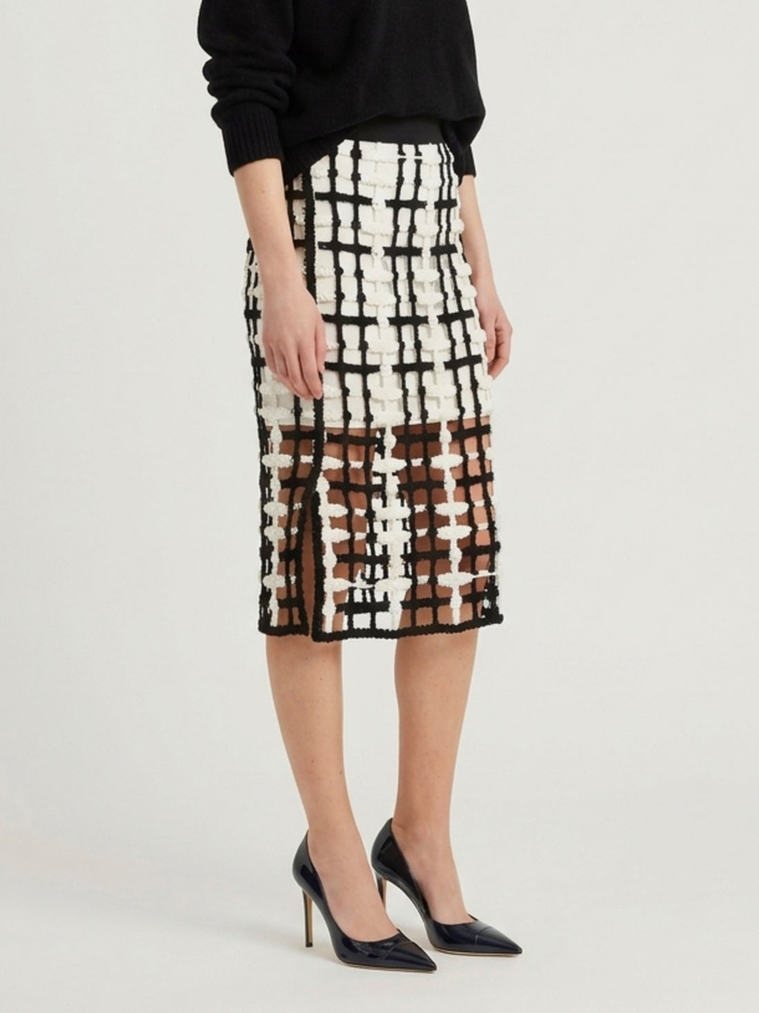 SUTTON NEW YORK 44 black  mesh midi skirt