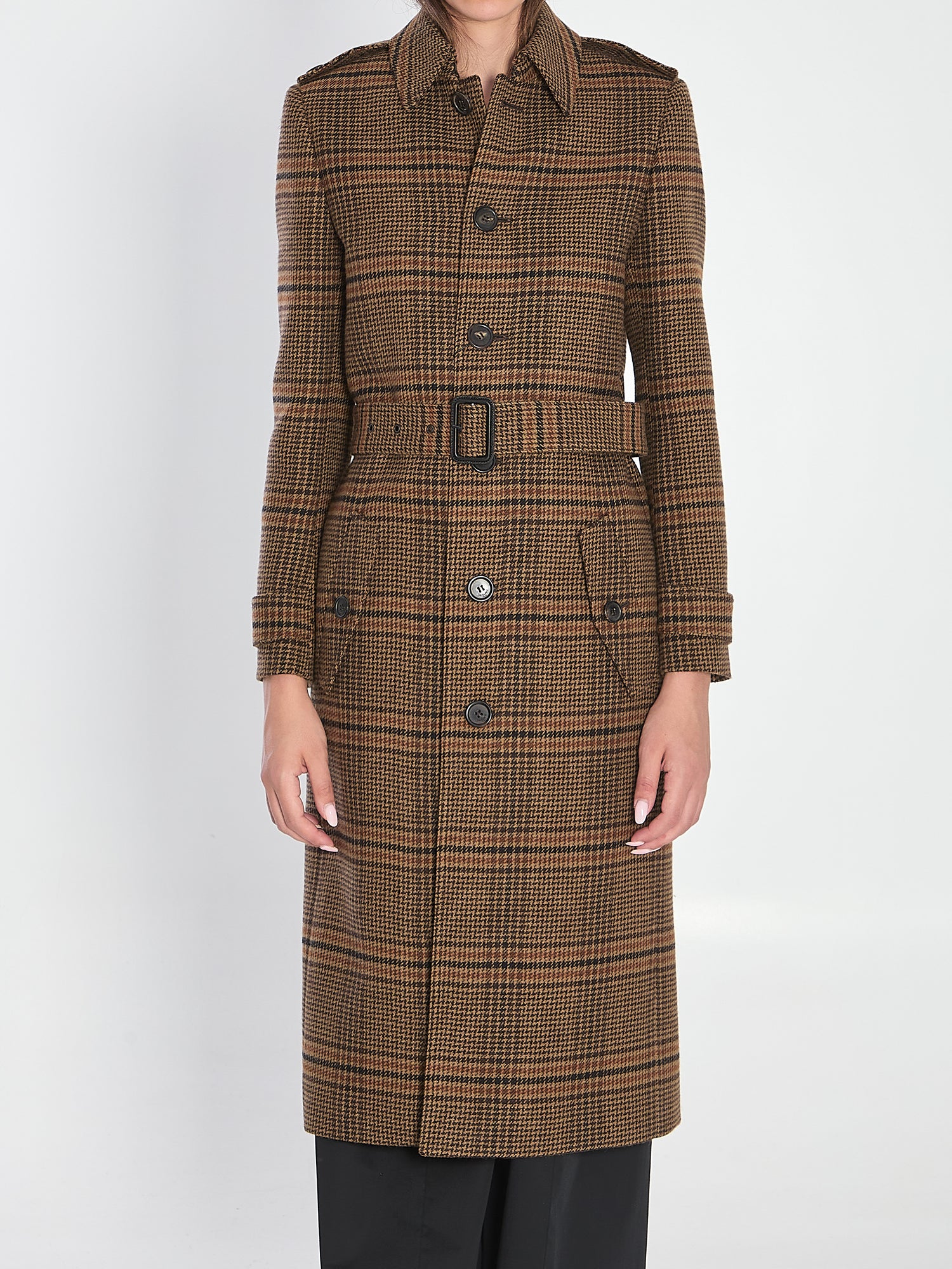 SAINT LAURENT 38 long coat in prince of wales wool
