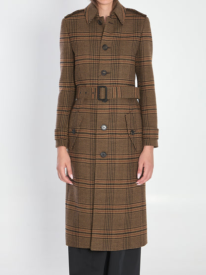 SAINT LAURENT 38 long coat in prince of wales wool