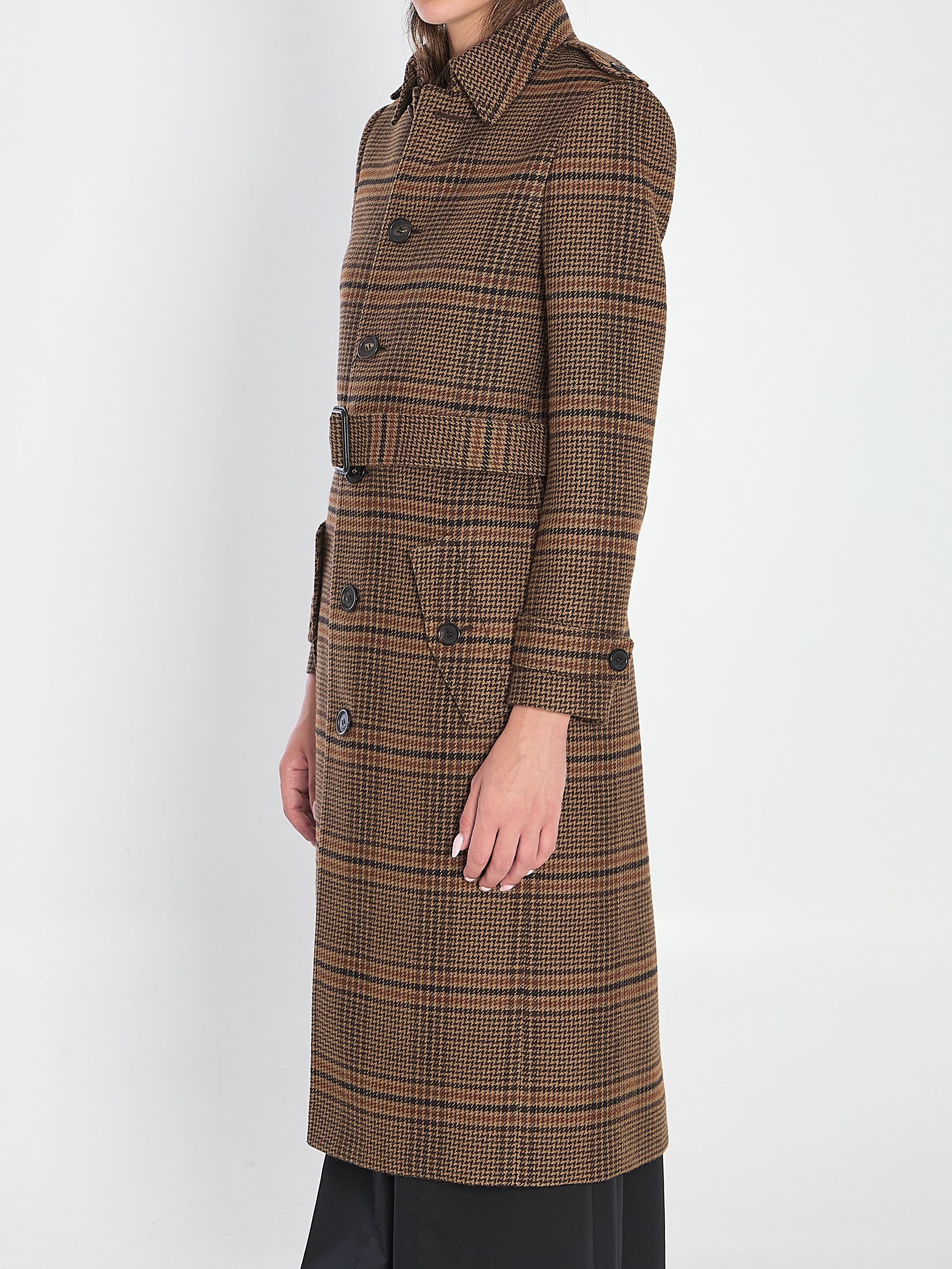 SAINT LAURENT 38 long coat in prince of wales wool