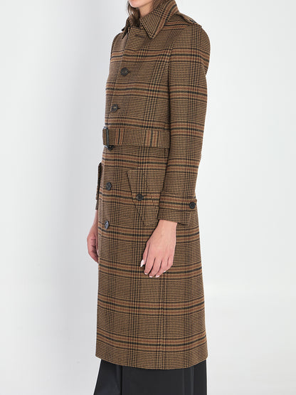 SAINT LAURENT 38 long coat in prince of wales wool