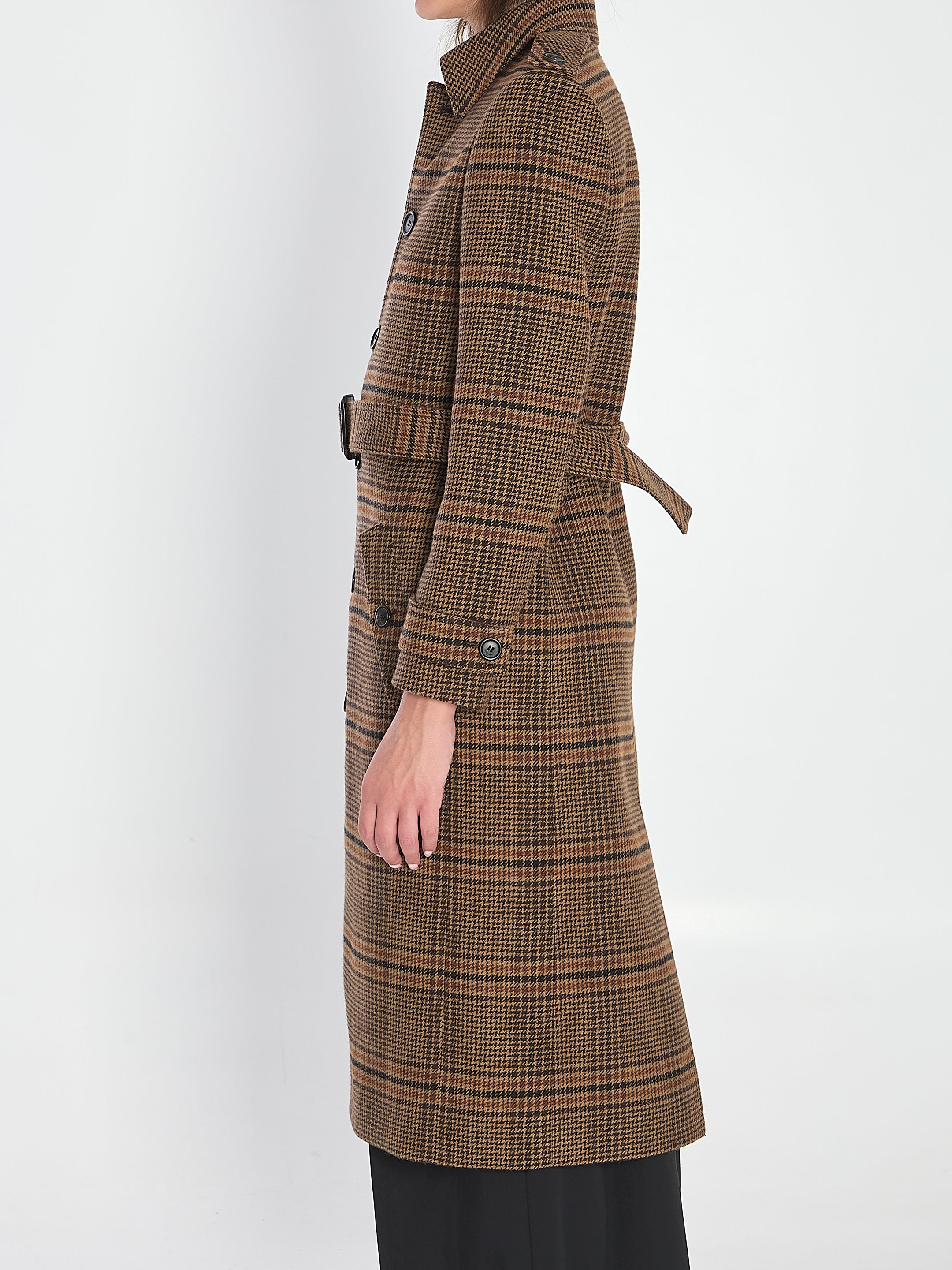 SAINT LAURENT 38 long coat in prince of wales wool