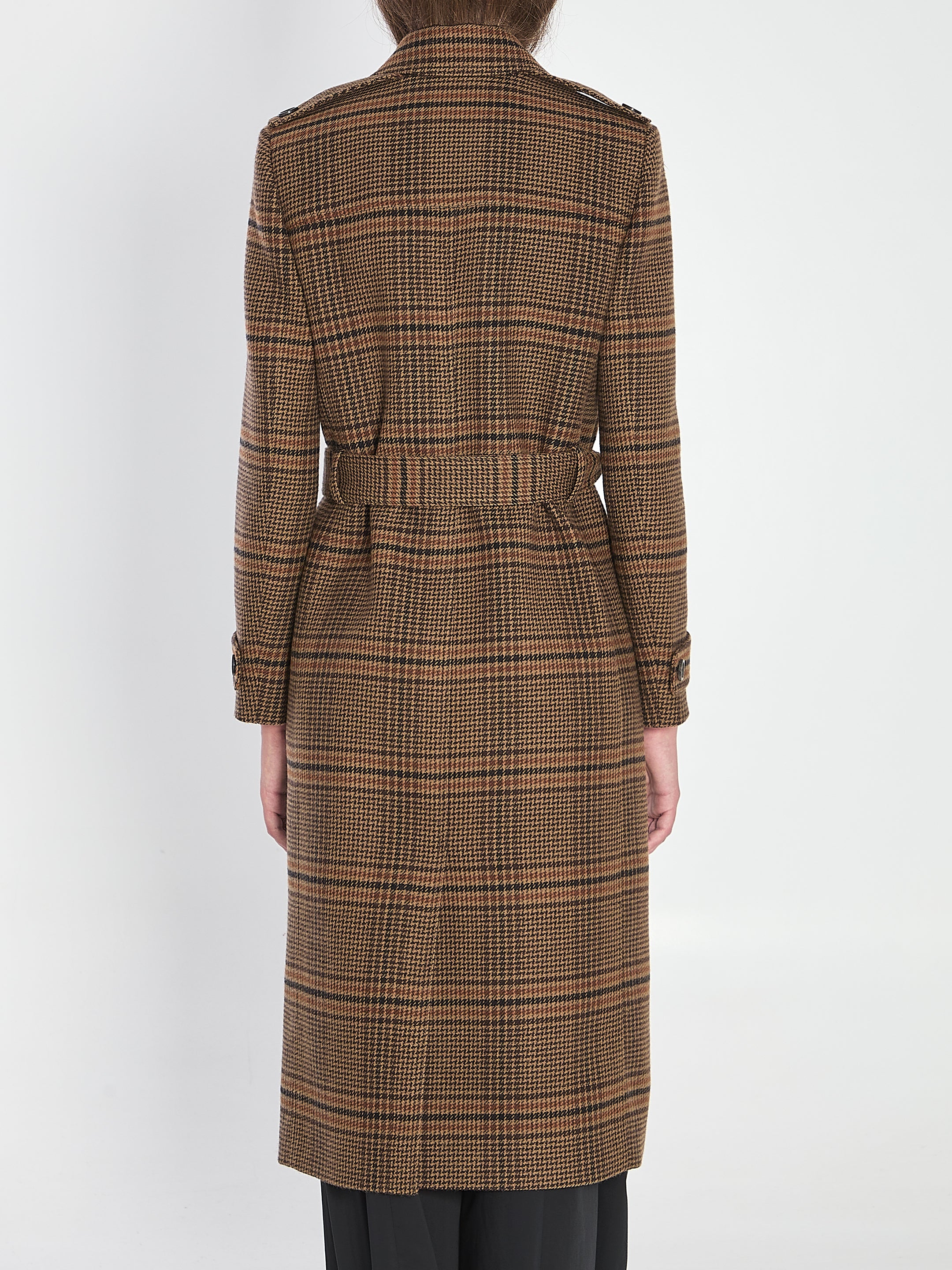 SAINT LAURENT 38 long coat in prince of wales wool