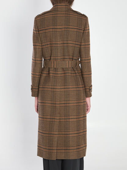 SAINT LAURENT 38 long coat in prince of wales wool