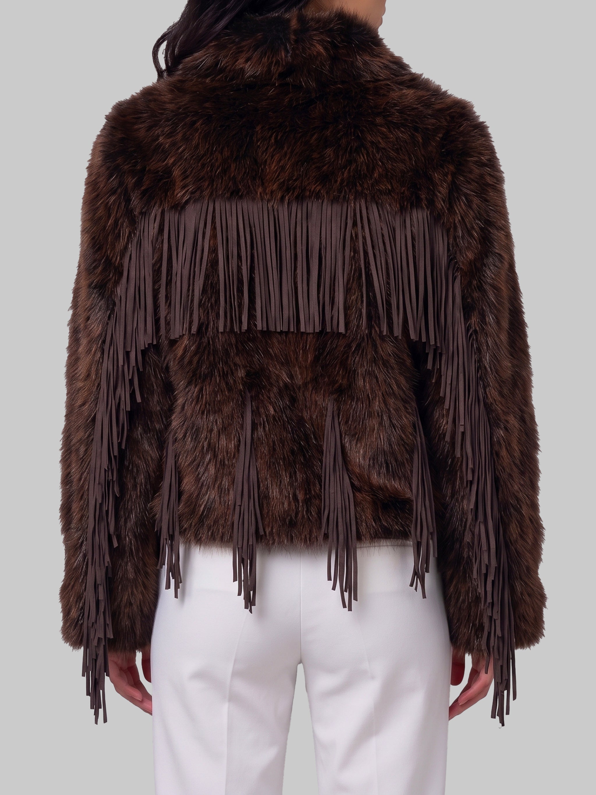 faux fur jacket with fringe
