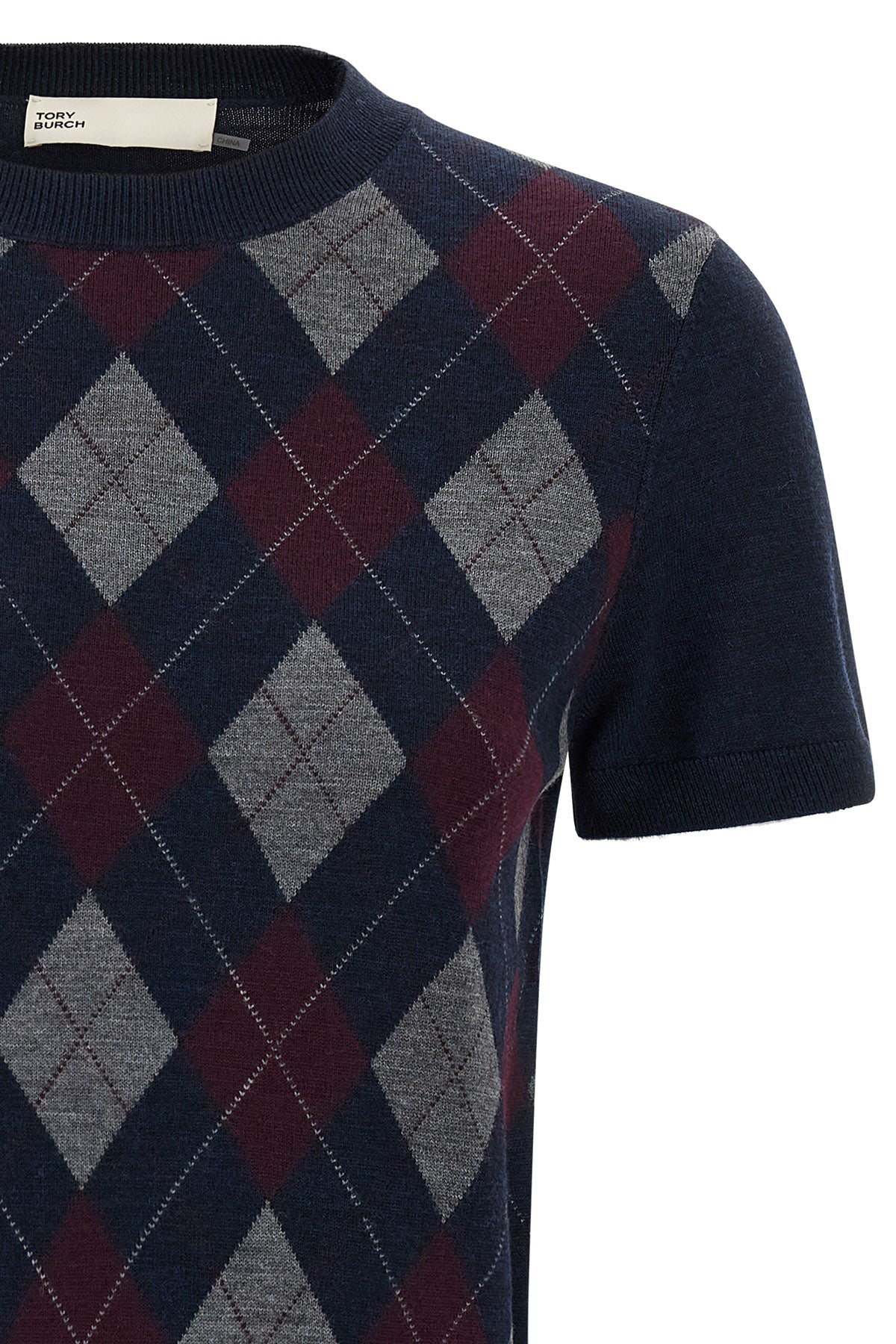 the tory burch short-sleeved sweater reinterprets the classic codes of knitwear