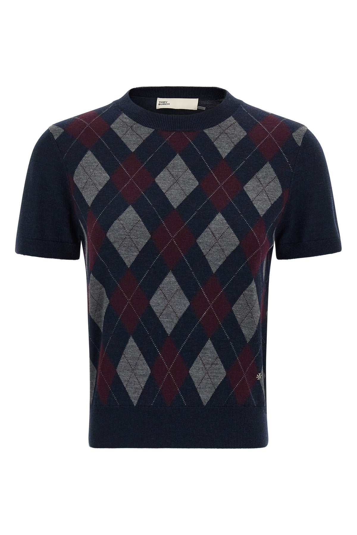 the tory burch short-sleeved sweater reinterprets the classic codes of knitwear
