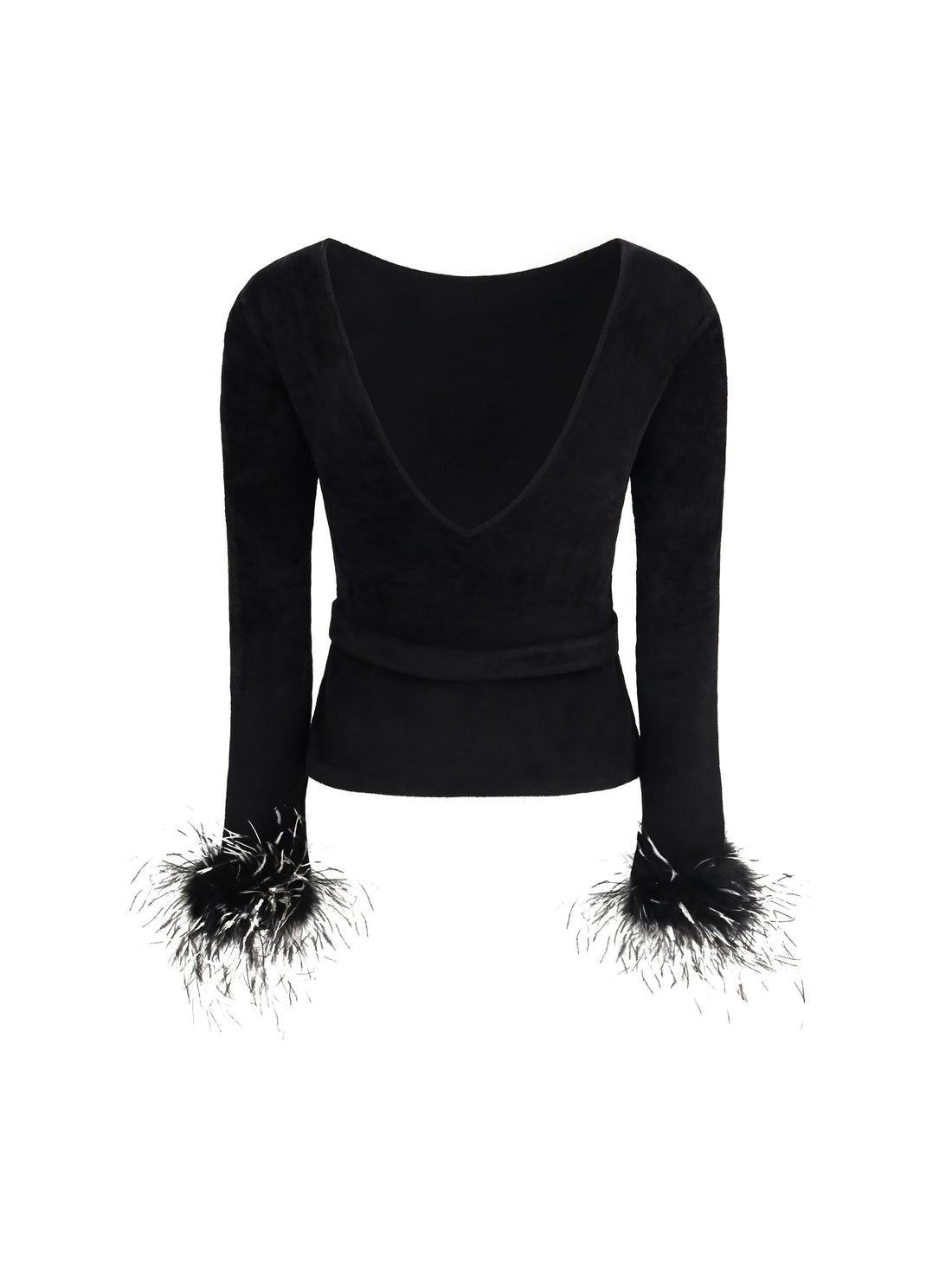 SELF-PORTRAIT L feather-trimmed chenille knit top