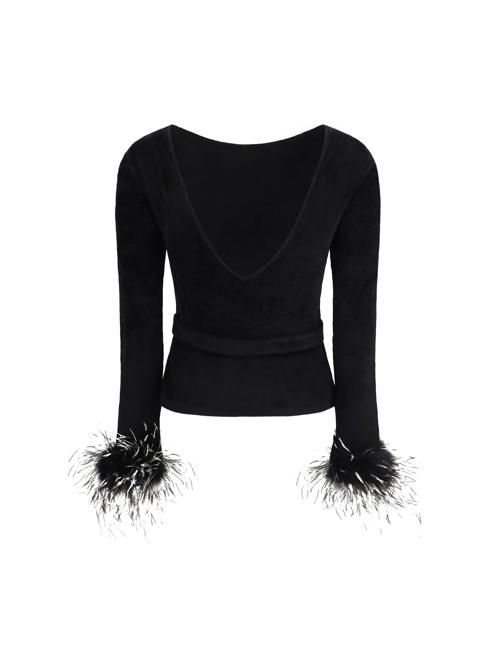 feather-trimmed chenille knit top