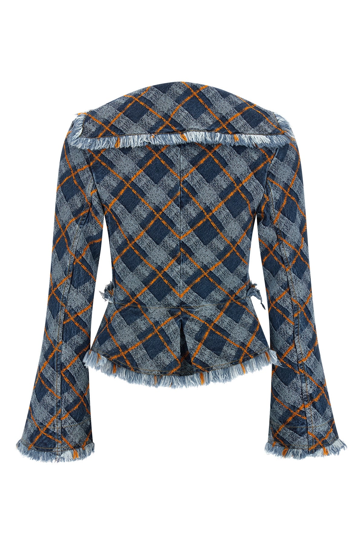 worth more jacquard tartan denim blazer in cotton denim