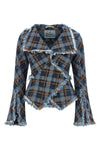 worth more jacquard tartan denim blazer in cotton denim