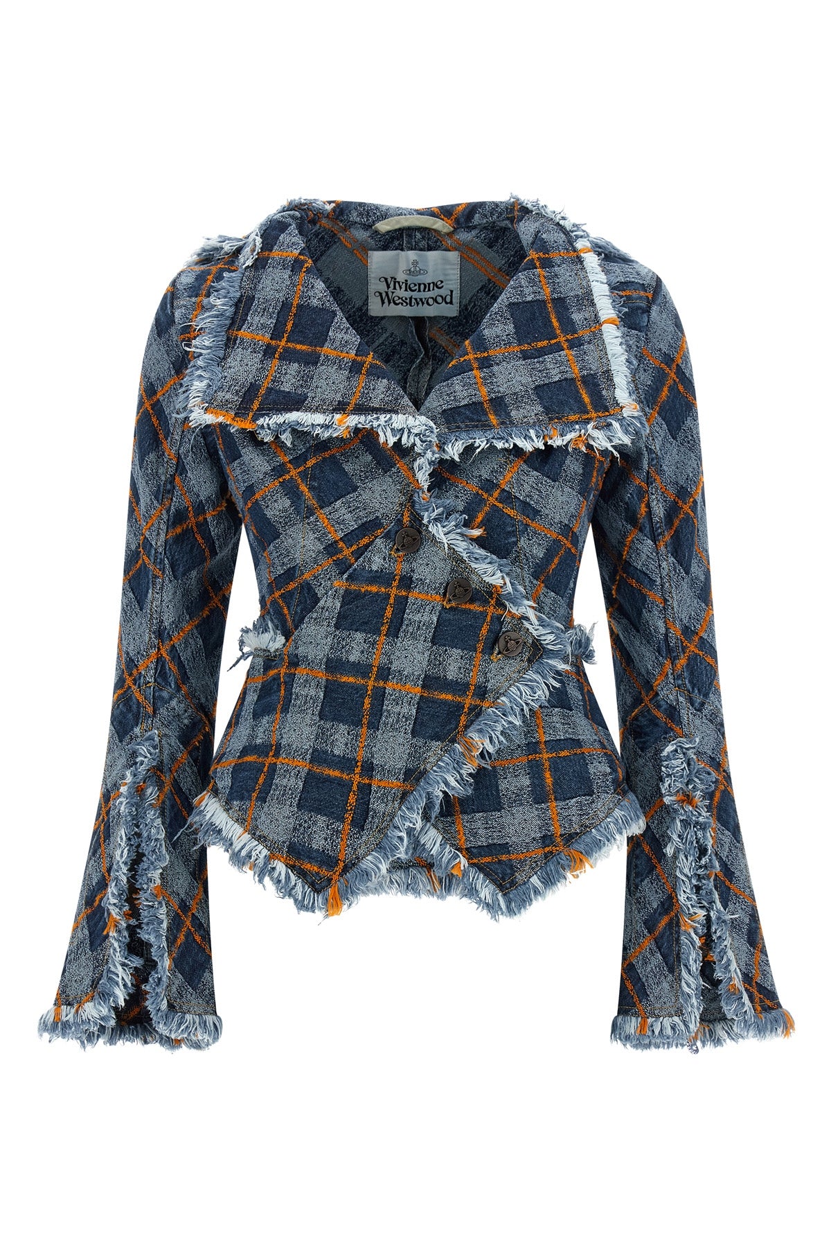 worth more jacquard tartan denim blazer in cotton denim