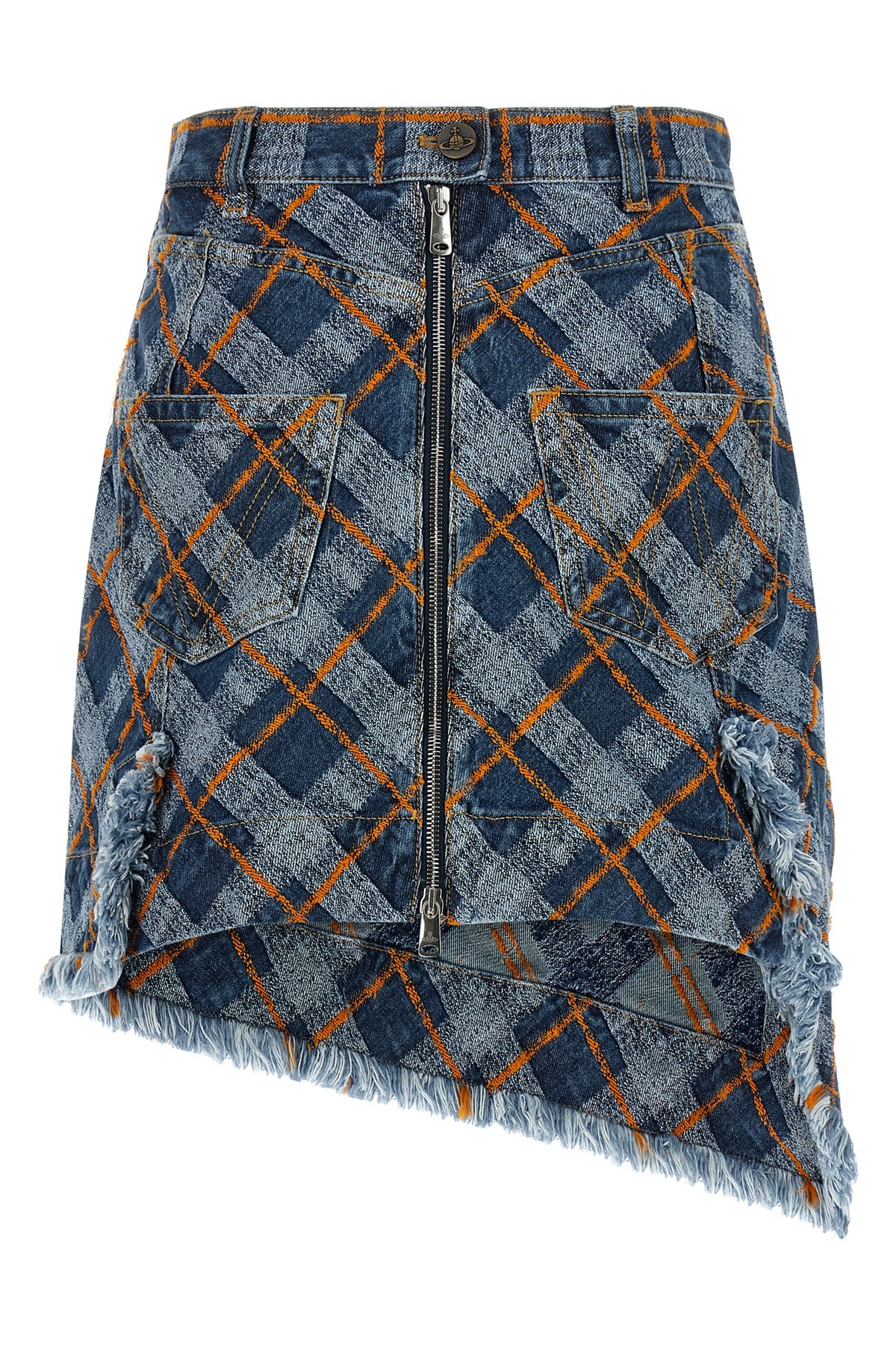 sailor mini skirt in jacquard tartan denim cotton denim