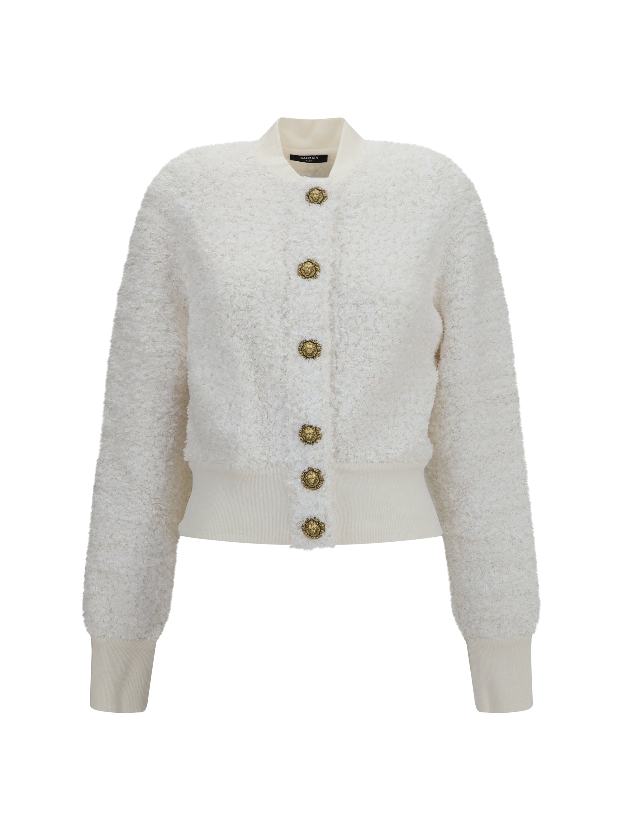 tweed bomber jacket with lion-head buttons