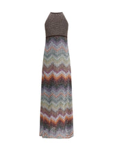 MISSONI 38 long halter-neck dress in greek zigzag knit with sequins