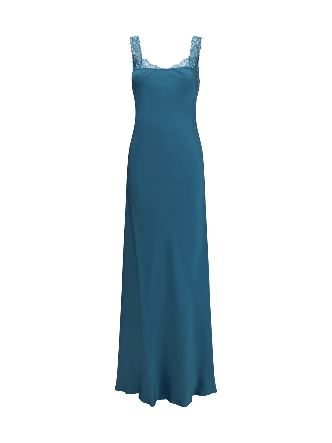 FORTE_FORTE I satin maxi dress with lace trims