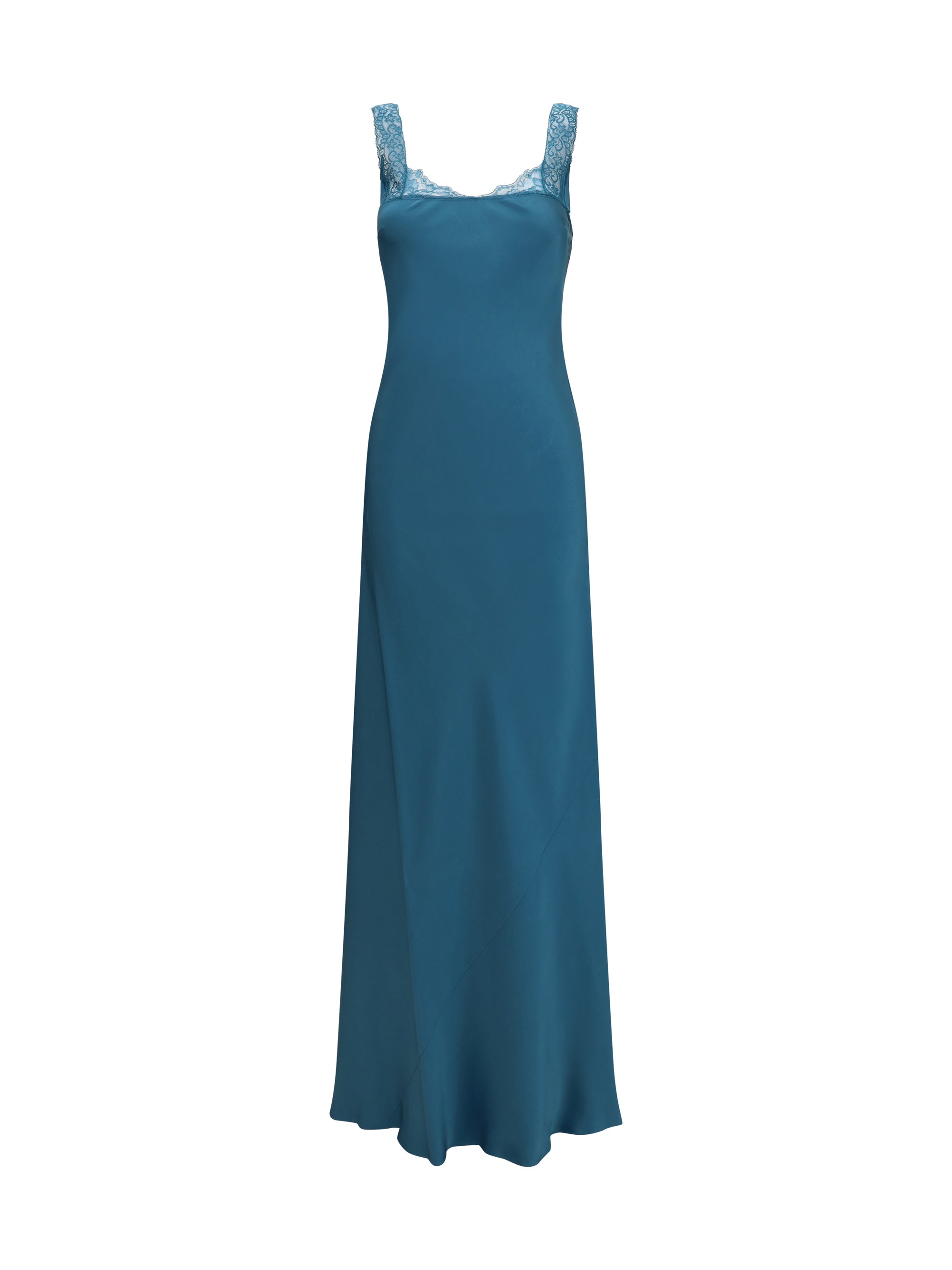 satin maxi dress with lace trims