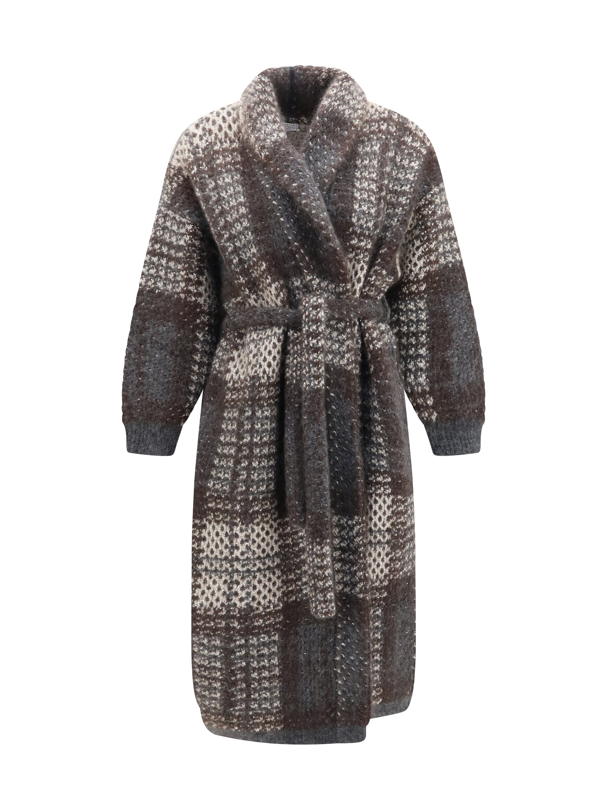 macrocheck mohair blend coat with belt