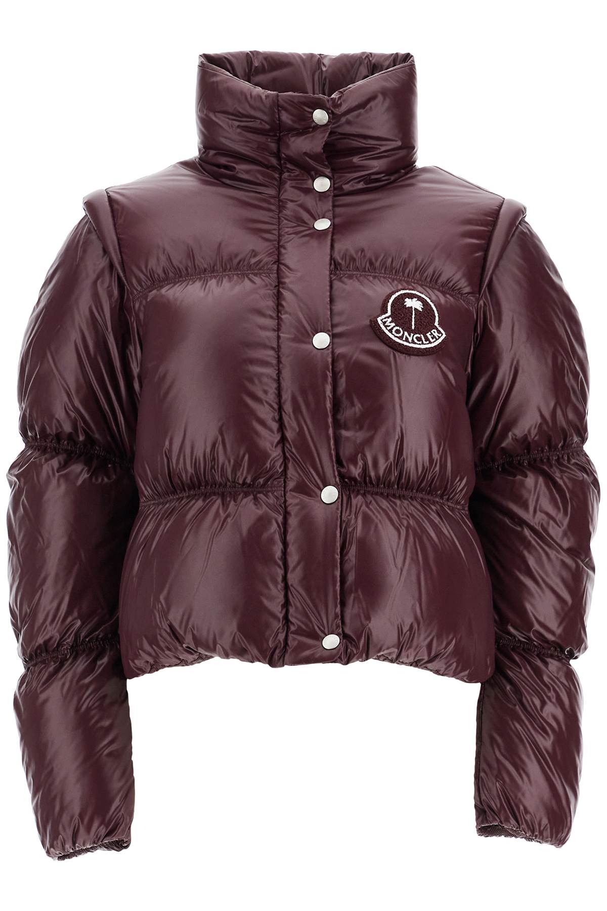 burgundy nylon jacket with high padded collar