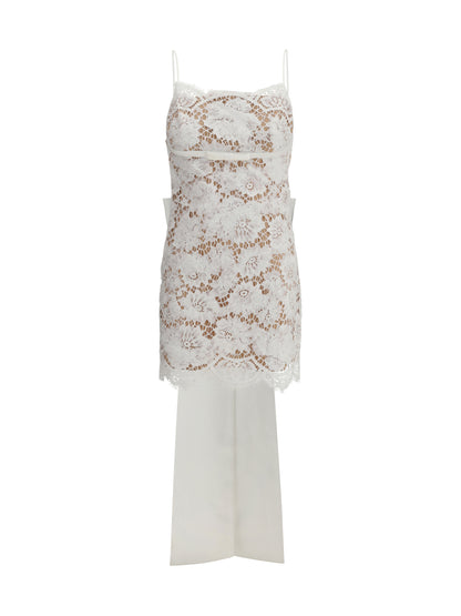 SELF-PORTRAIT 6 short satin dress with lace bow