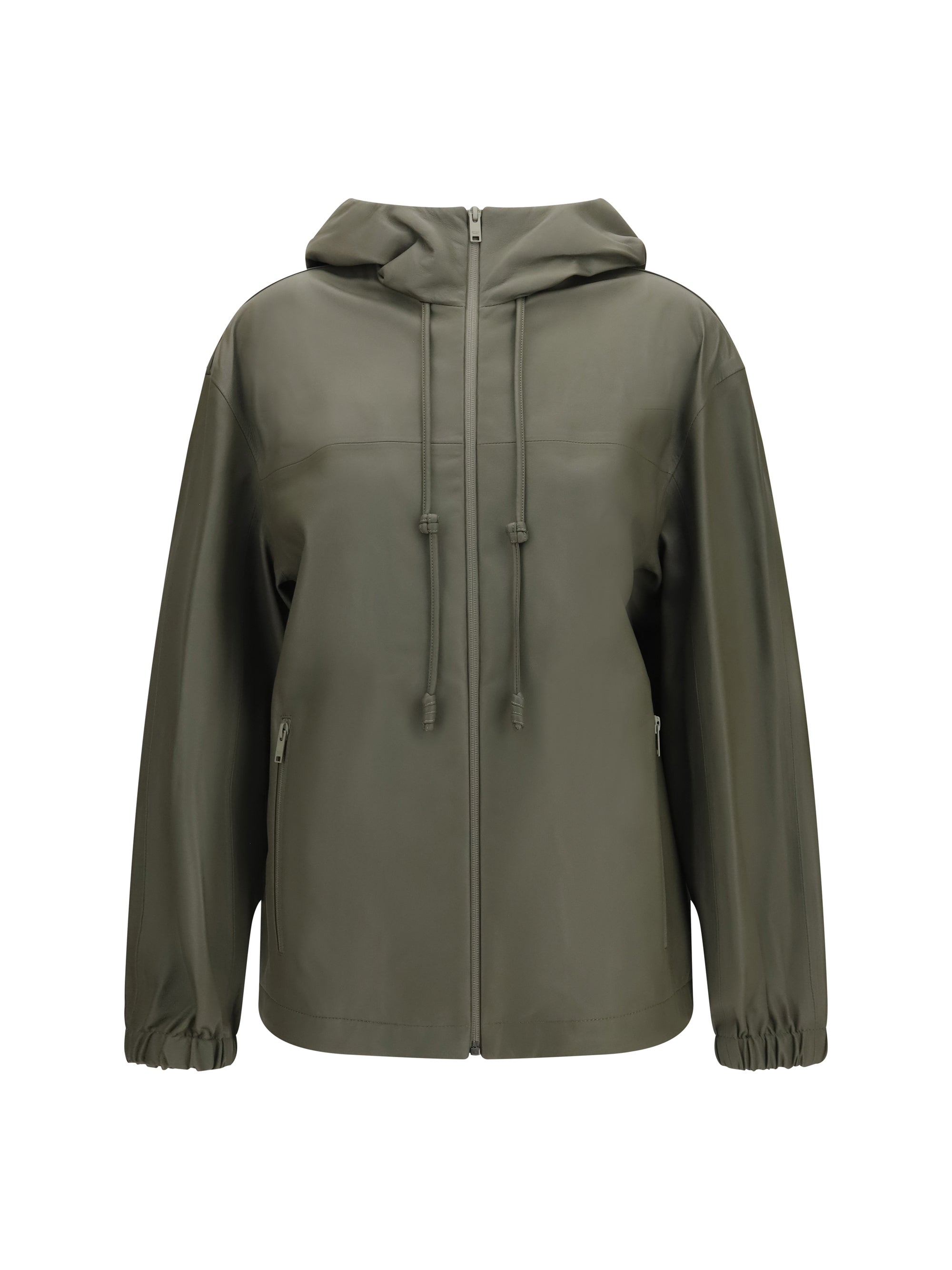 lightweight nappa leather jacket with intrecciato hood