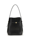belted leather bucket bag