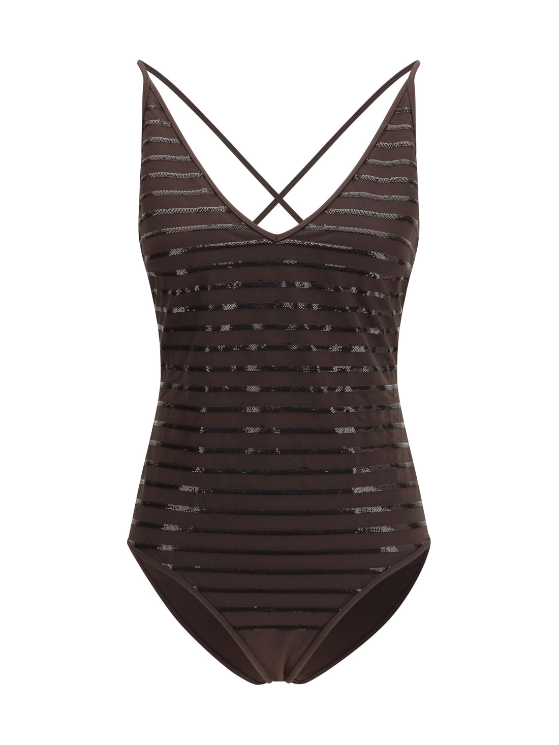 BRUNELLO CUCINELLI 46 shimmering striped one-piece swimsuit