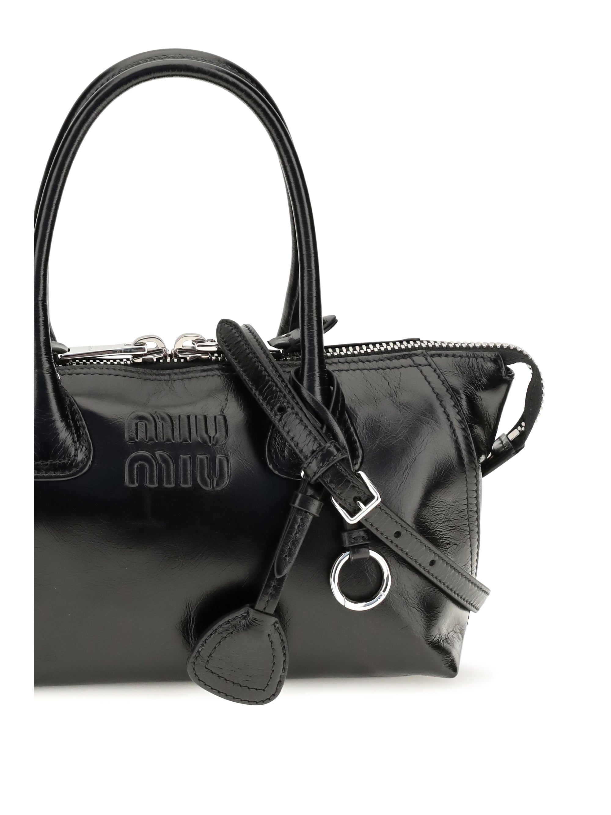 glossy leather handbag