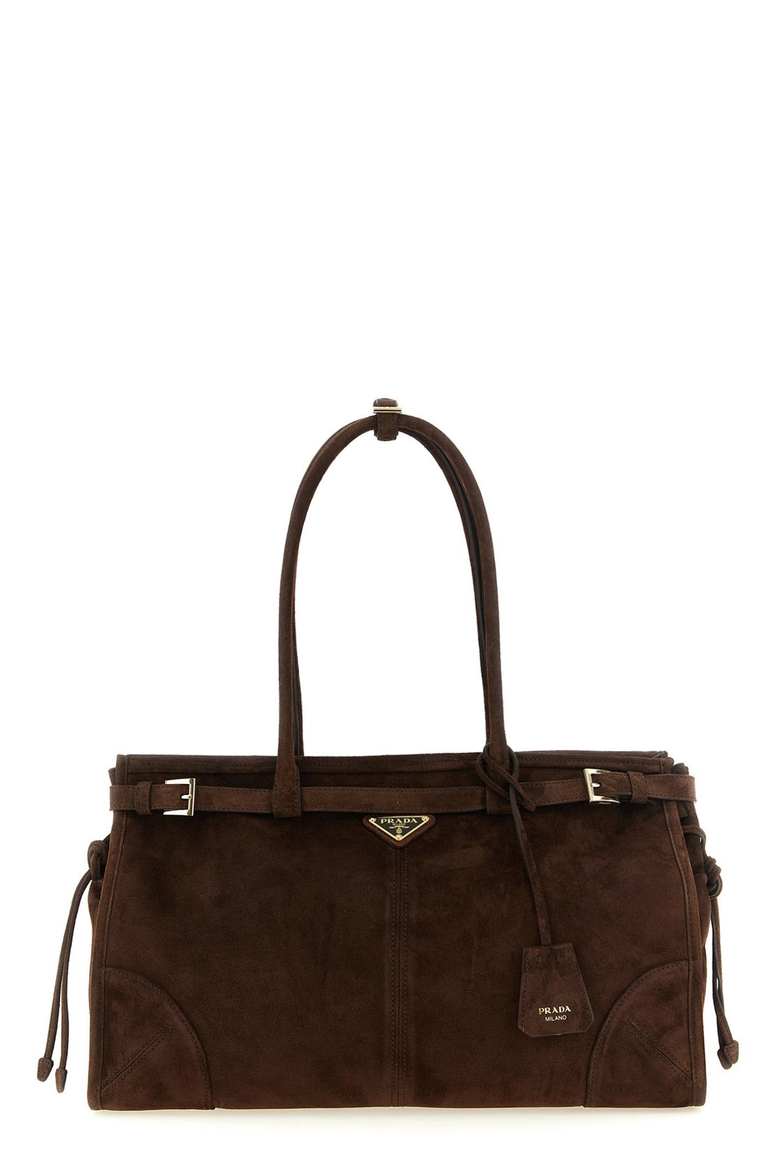 PRADA OS the prada bonnie large handbag in fine dark brown suede represents an excellence
