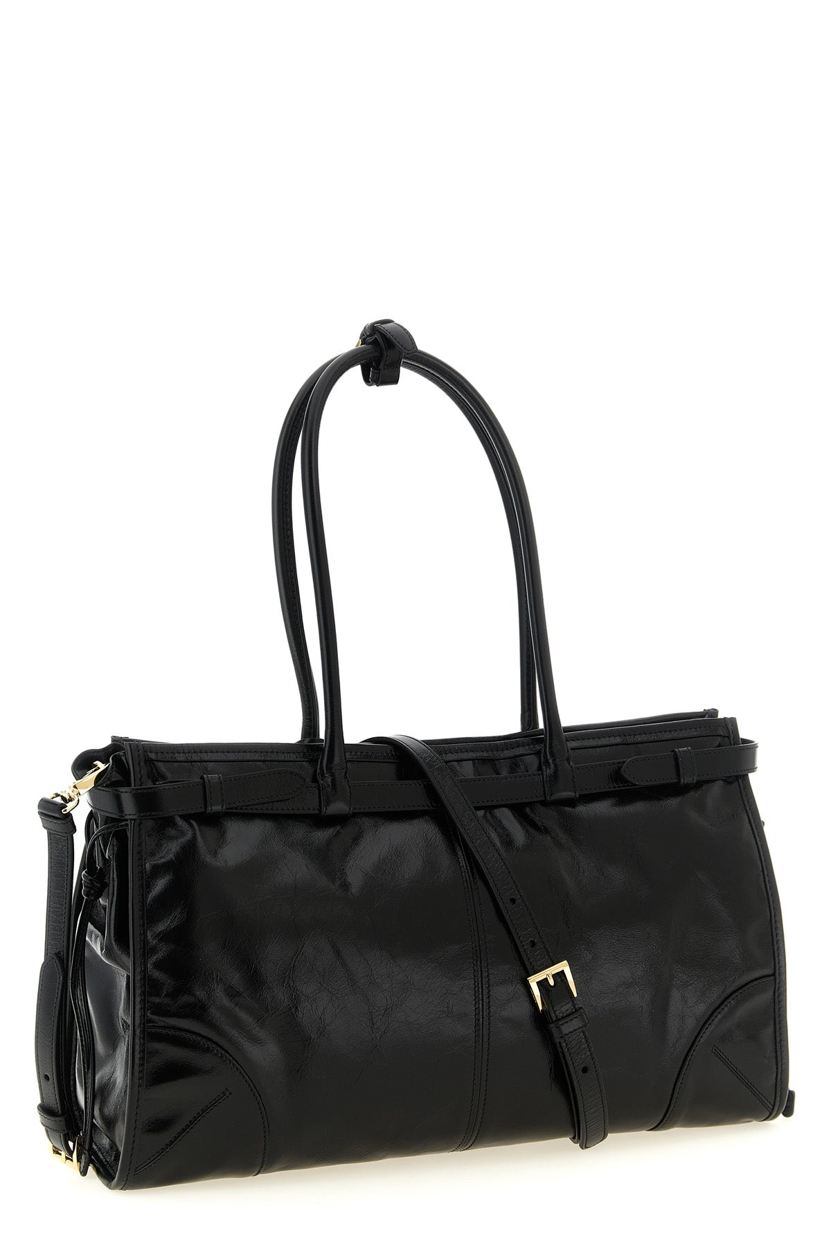 the prada soft lux handbag in fine calf leather stands out for its glossy and so