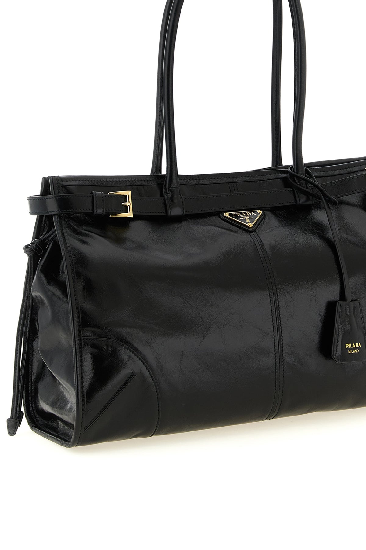 the prada soft lux handbag in fine calf leather stands out for its glossy and so