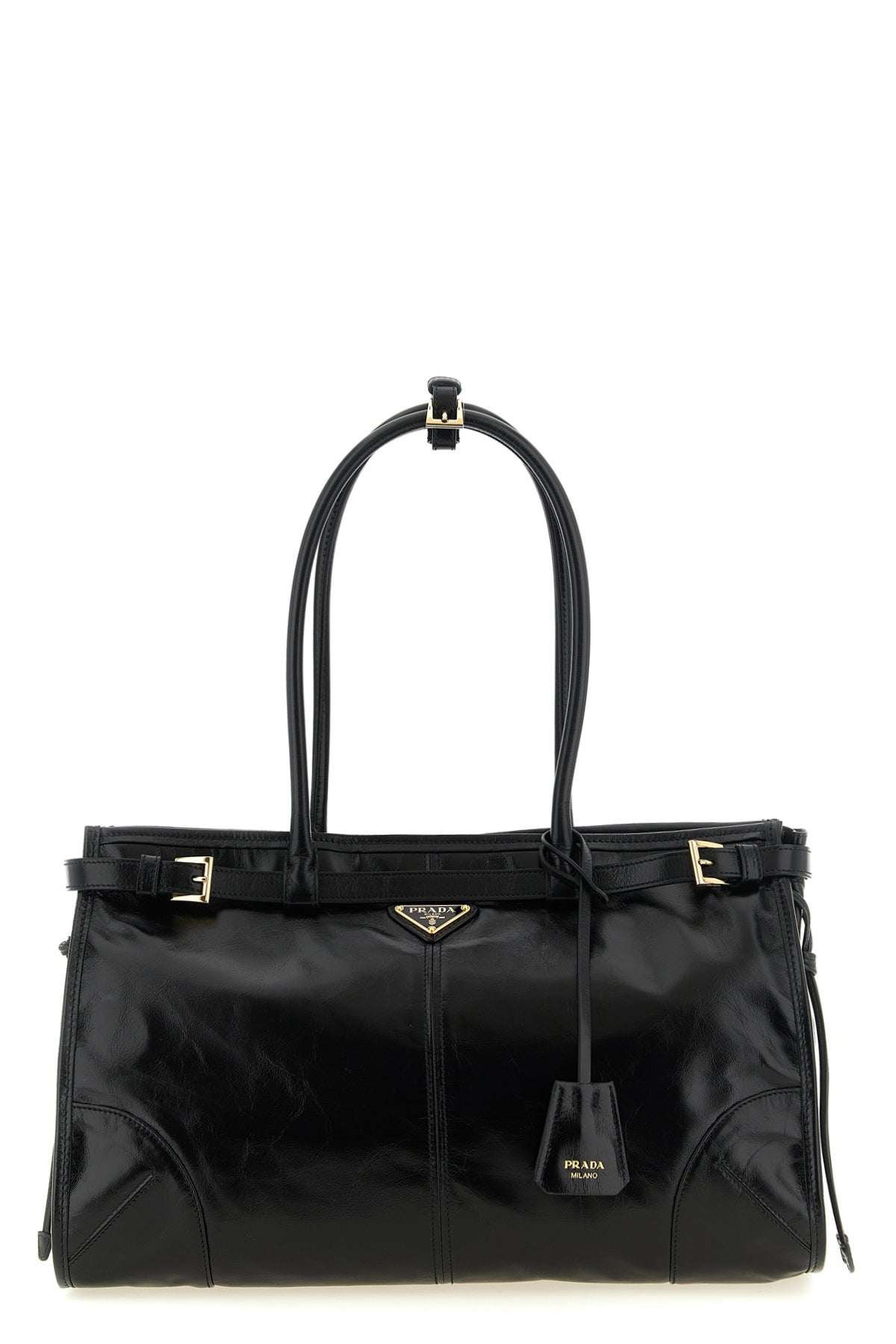 the prada soft lux handbag in fine calf leather stands out for its glossy and so