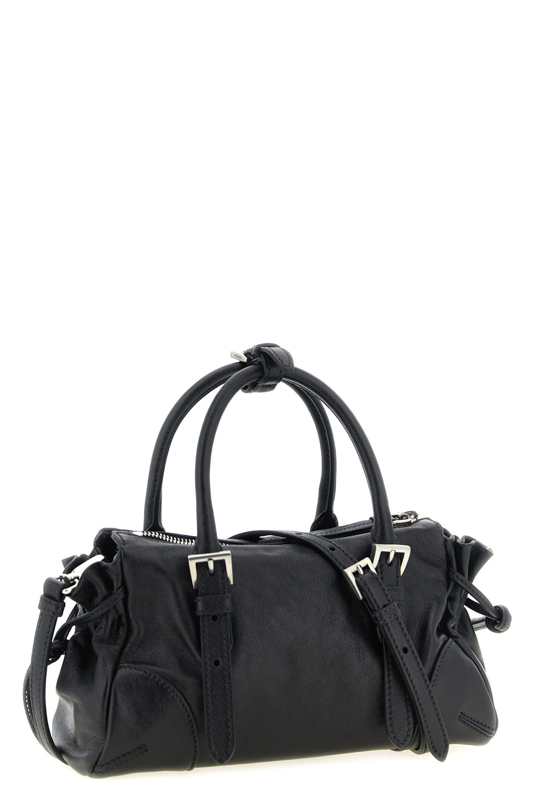 PRADA OS the small prada karin handbag in fine black hammered calf leather is distingui