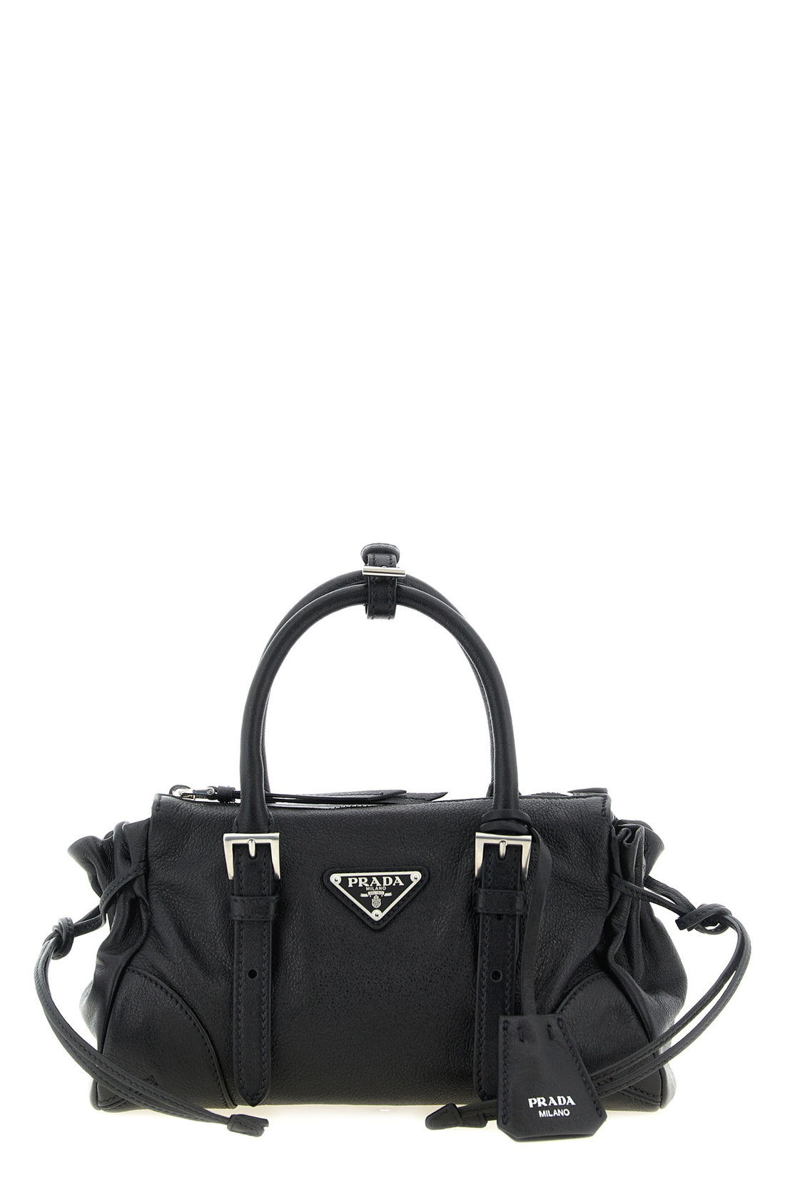 PRADA OS the small prada karin handbag in fine black hammered calf leather is distingui