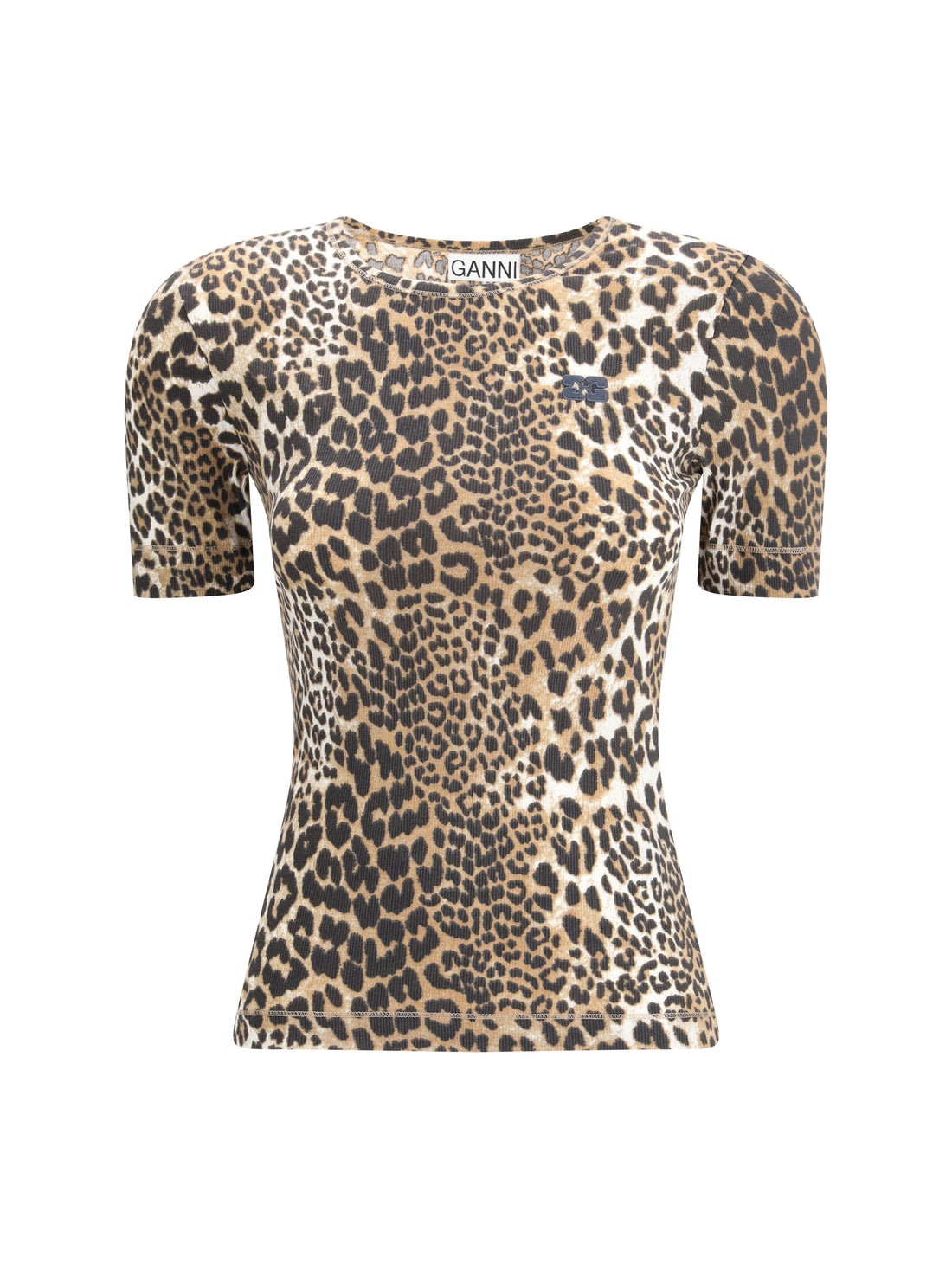 GANNI L leopard rib t-shirt 