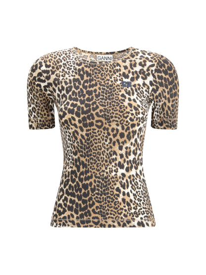 GANNI L leopard rib t-shirt 